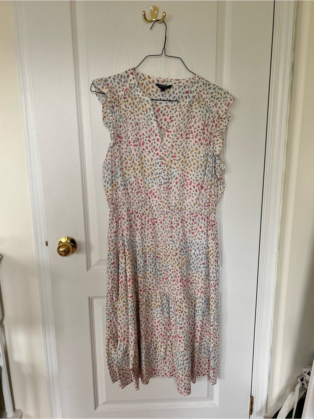 George Cream Floral Midi Dress with Pink and Yellow Accents